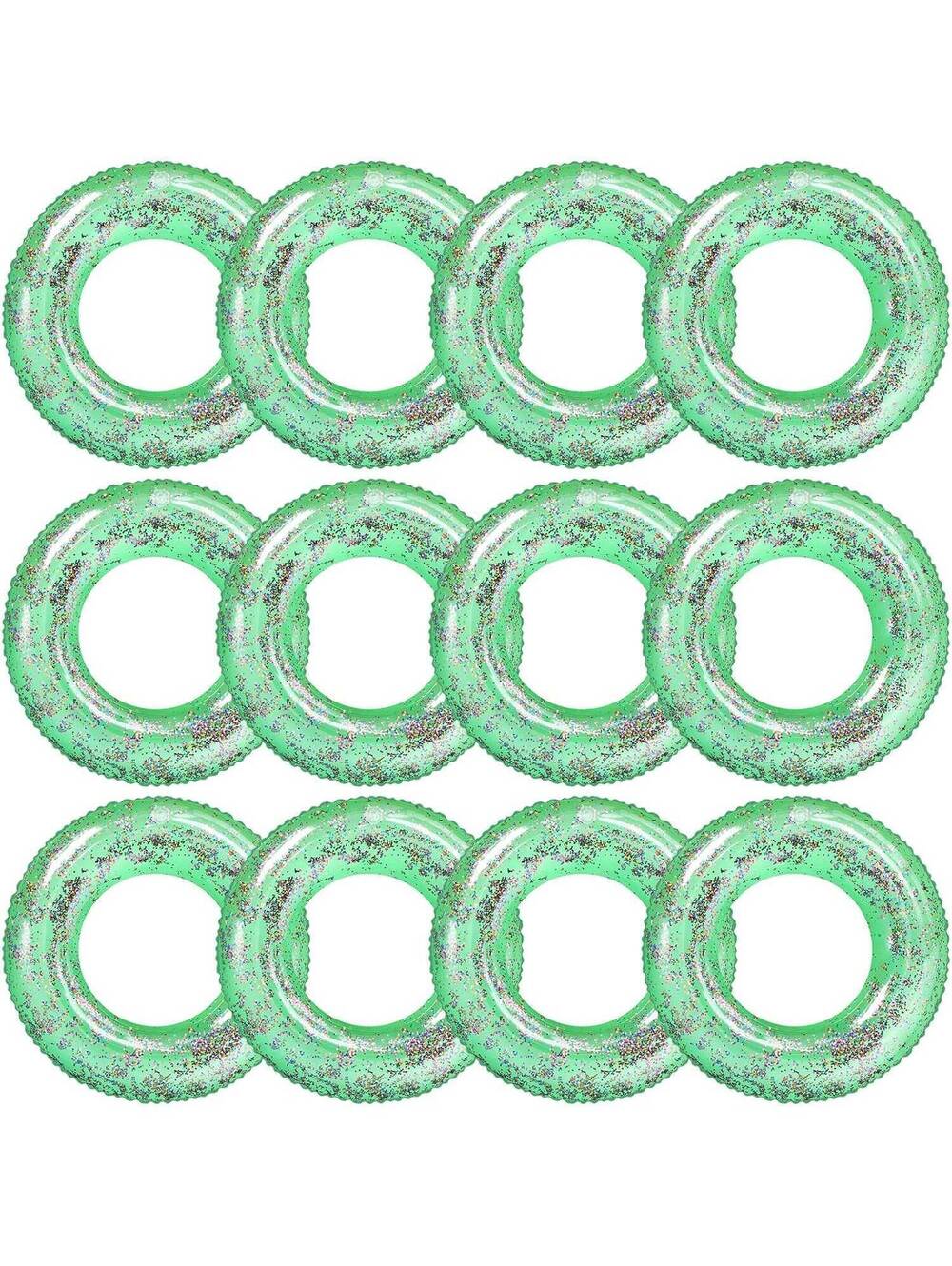 12 Pack Green Glitter Inflatable Pool Swim Rings